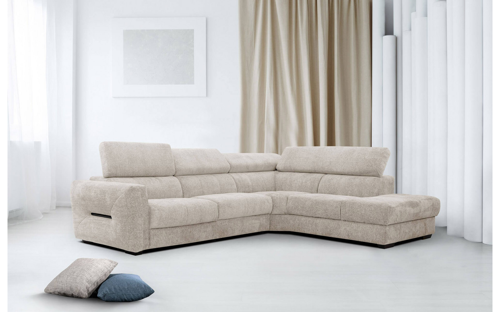 Ecksofa 5-Sitzer rechts Calvera | Mit verstellbaren Kopfstützen | Wozimo