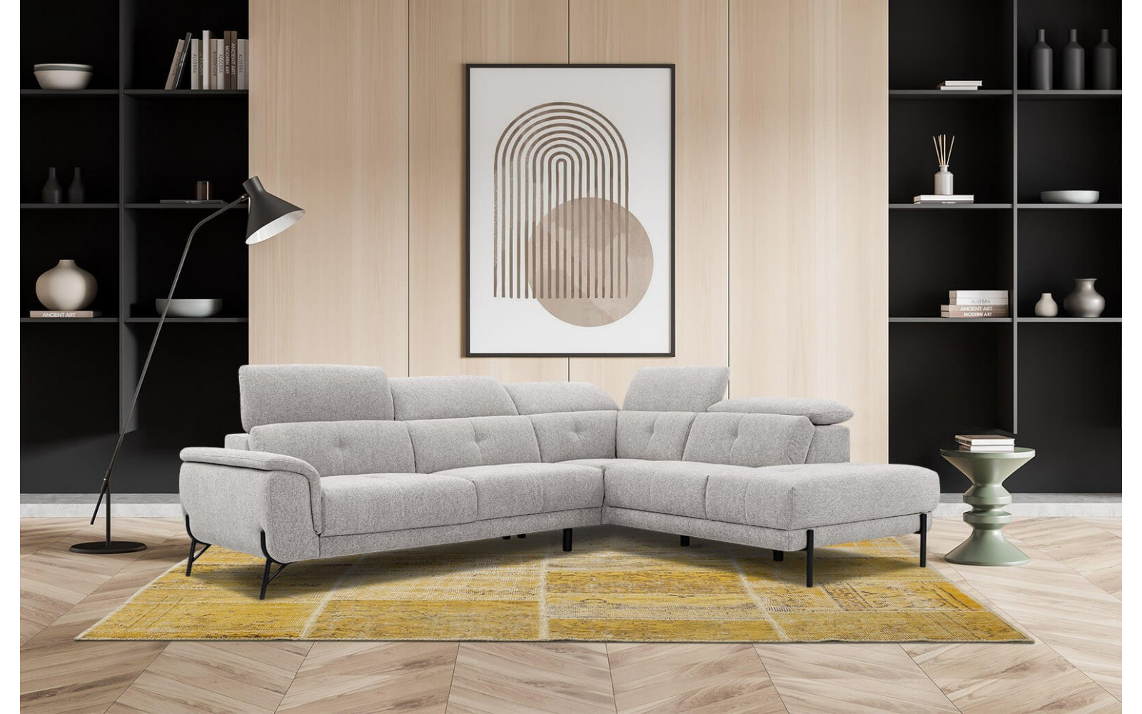 Ecksofa rechts mit verstellbaren Kopfstützen 5-Sitzer AVENA