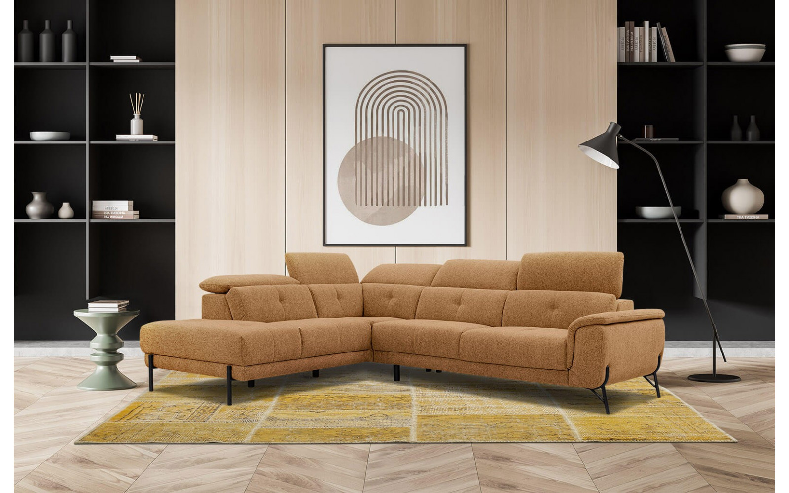 Ecksofa links mit verstellbaren Kopfstützen 5-Sitzer AVENA