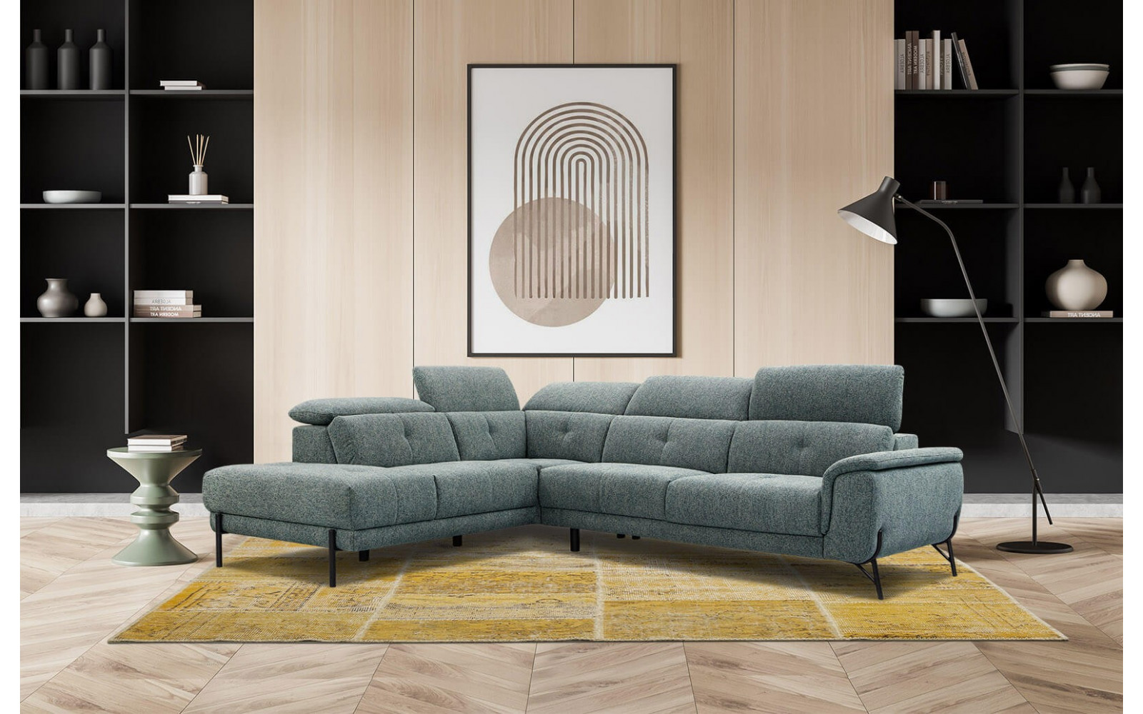 Ecksofa links mit verstellbaren Kopfstützen 5-Sitzer AVENA