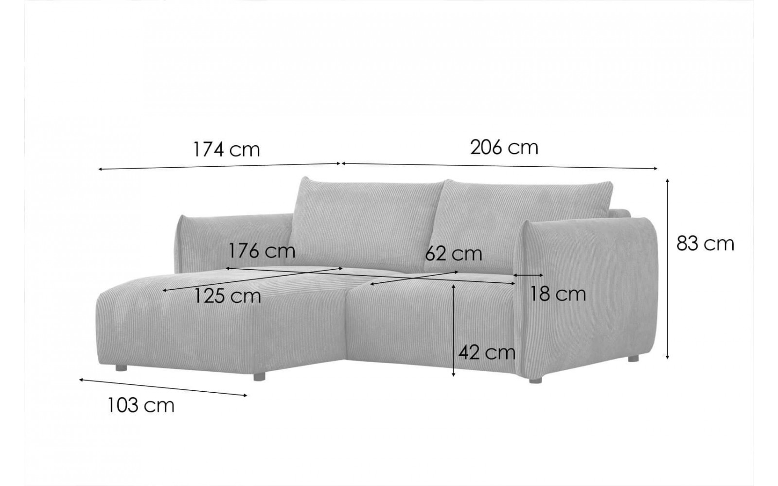 Ecksofa 3-Sitzer links Tauer | Kompaktes Ecksofa 200cm | Wozimo