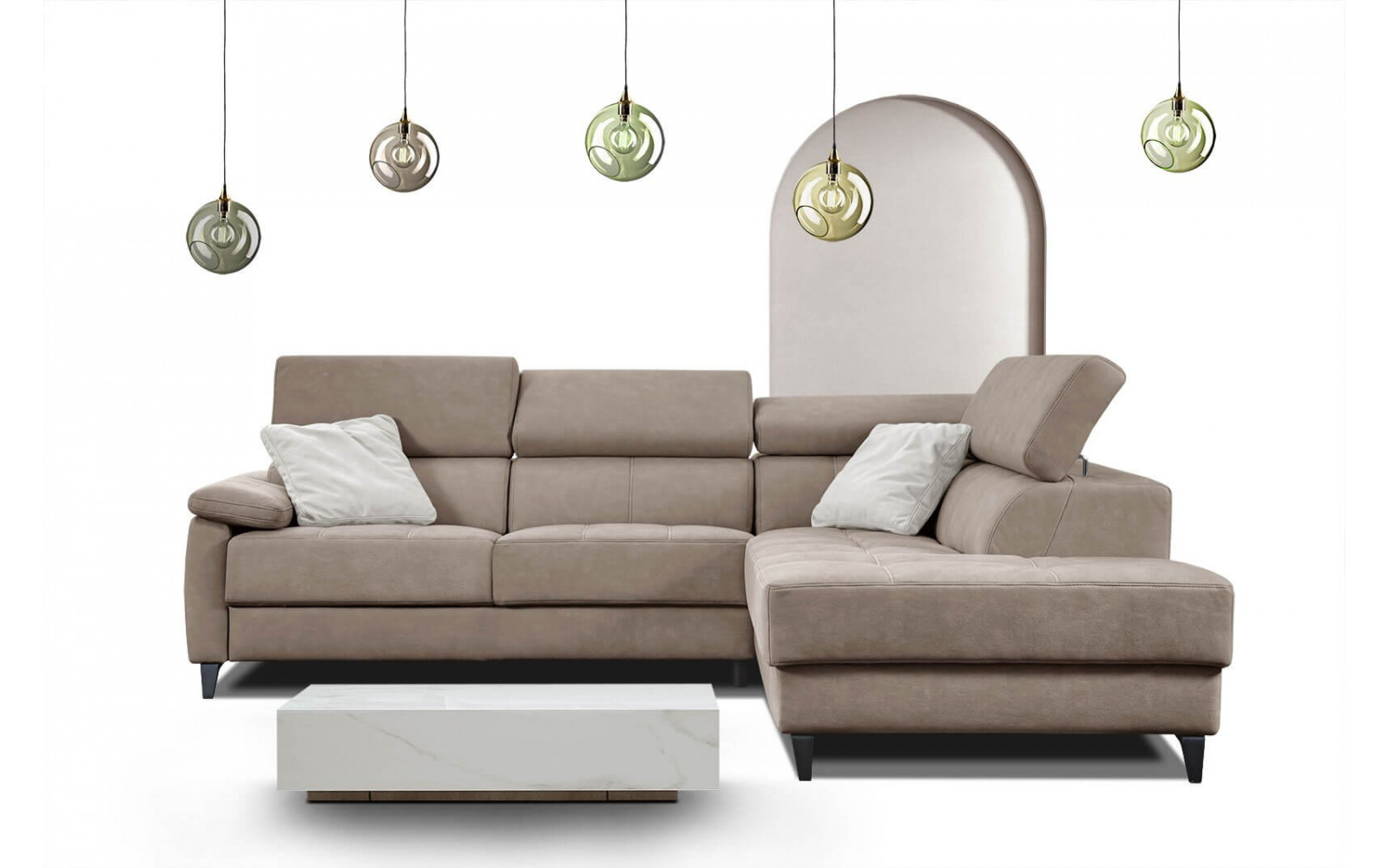 Ecksofa 5-Sitzer rechts Taunus | Mit verstellbaren Kopfstützen | Wozimo