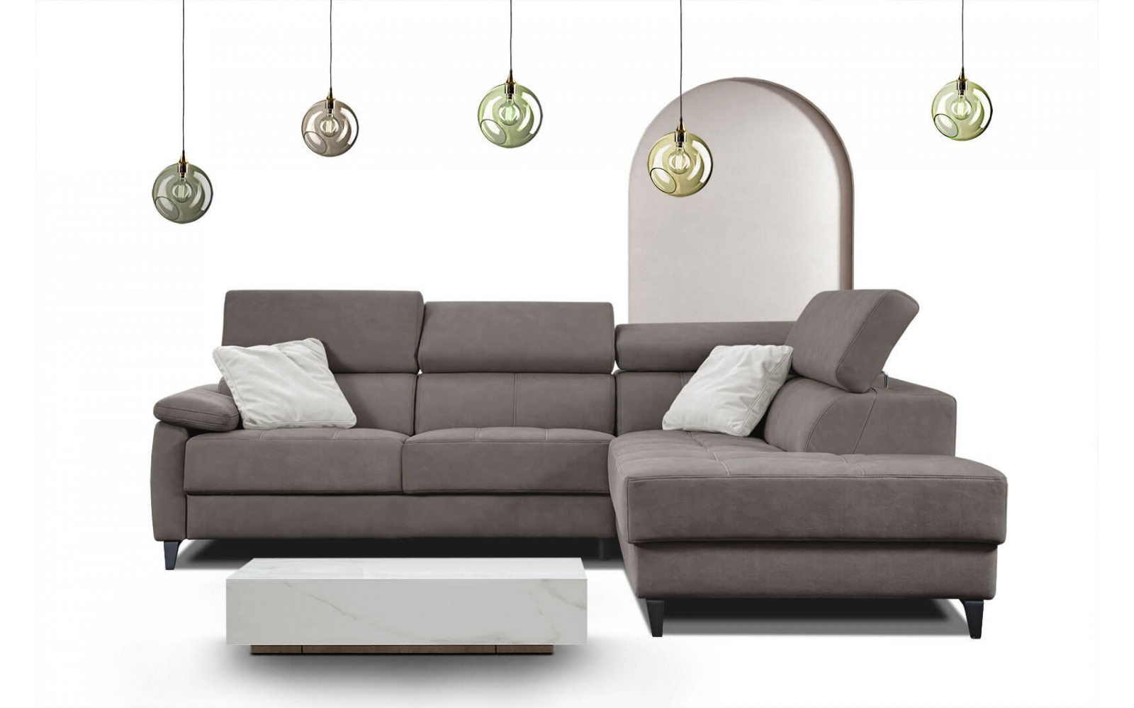 Ecksofa 5-Sitzer rechts Taunus | Mit verstellbaren Kopfstützen | Wozimo