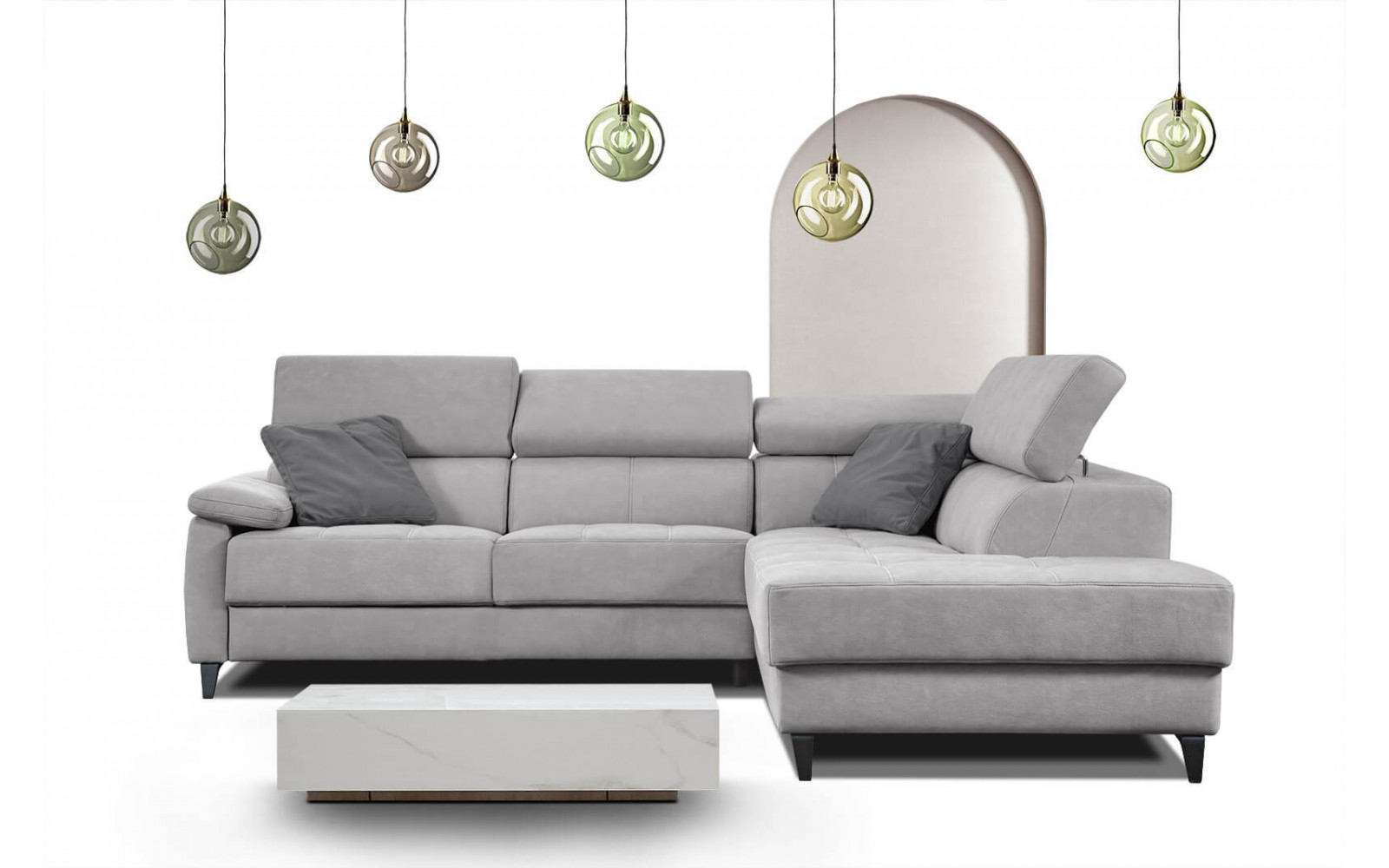 Ecksofa 5-Sitzer rechts Taunus | Mit verstellbaren Kopfstützen | Wozimo