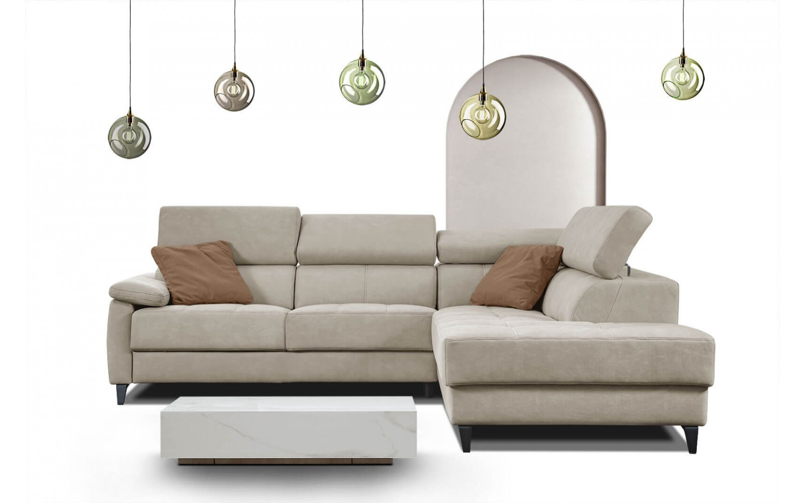 Ecksofa 5-Sitzer rechts Taunus | Mit verstellbaren Kopfstützen | Wozimo