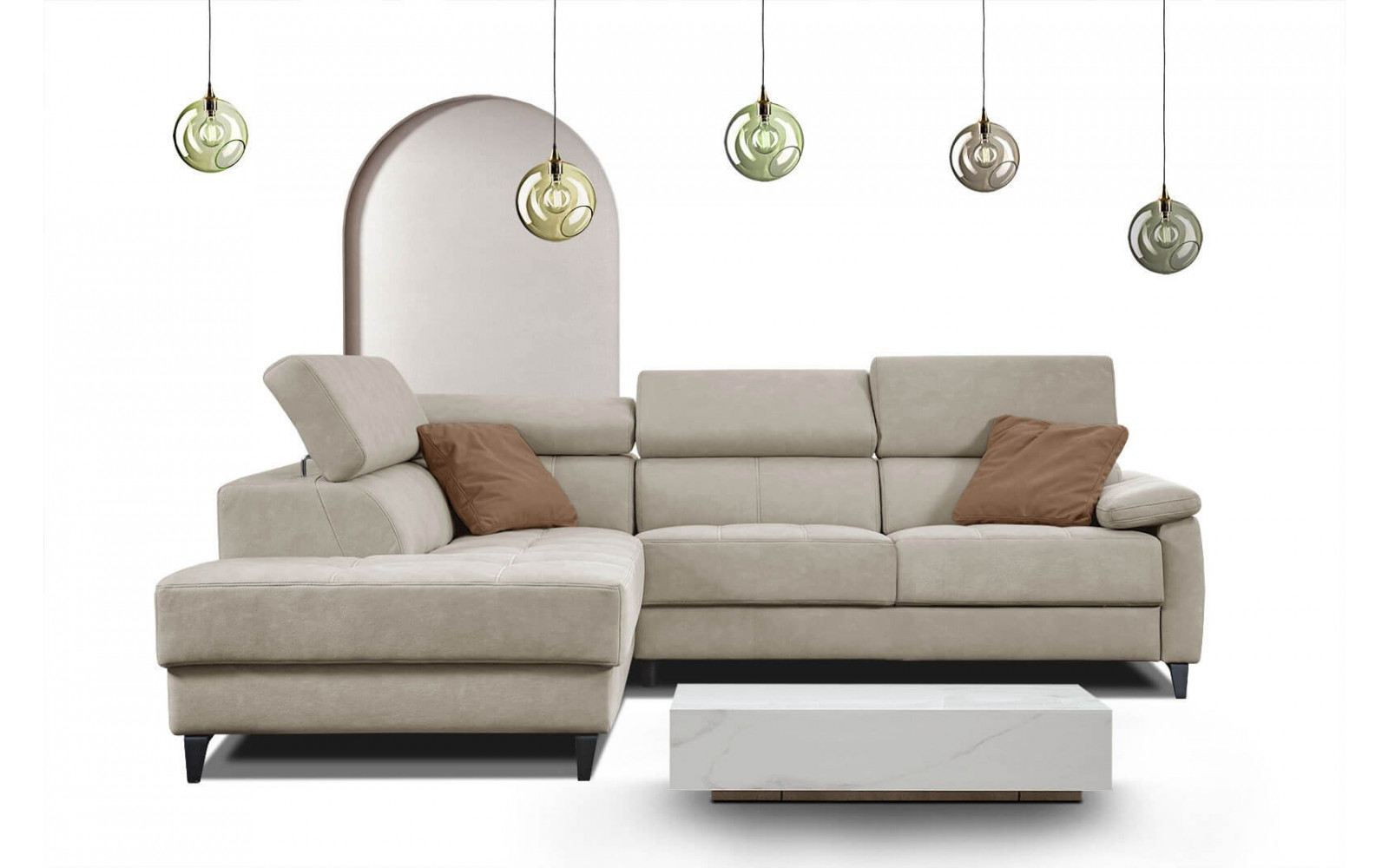 Ecksofa 5-Sitzer links Taunus | Mit verstellbaren Kopfstützen | Wozimo