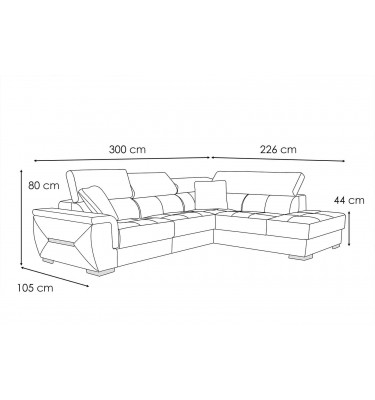 Ecksofa rechts mit verstellbaren Kopfstützen 5-Sitzer KELTE