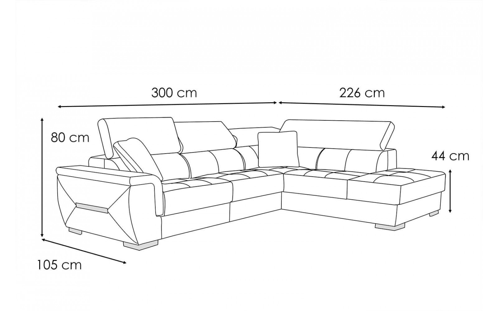 Ecksofa rechts mit verstellbaren Kopfstützen 5-Sitzer KELTE
