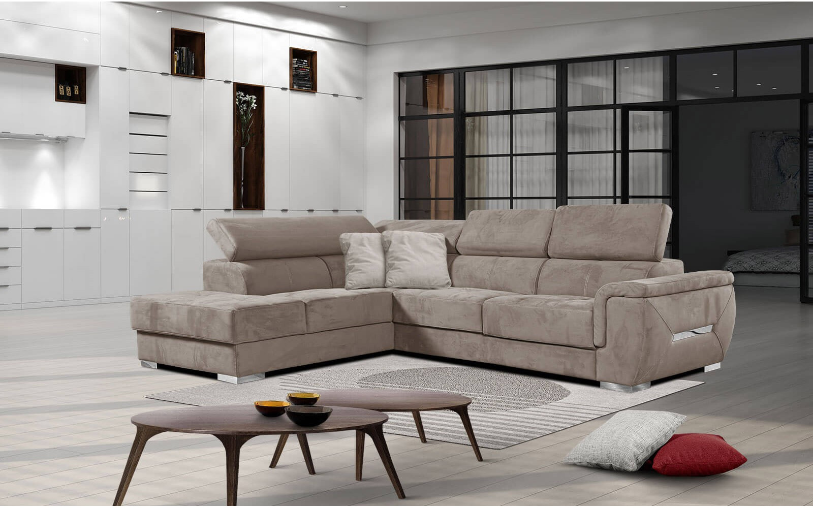 Ecksofa 5-Sitzer links Kelte | Mit verstellbaren Kopfstützen | Wozimo