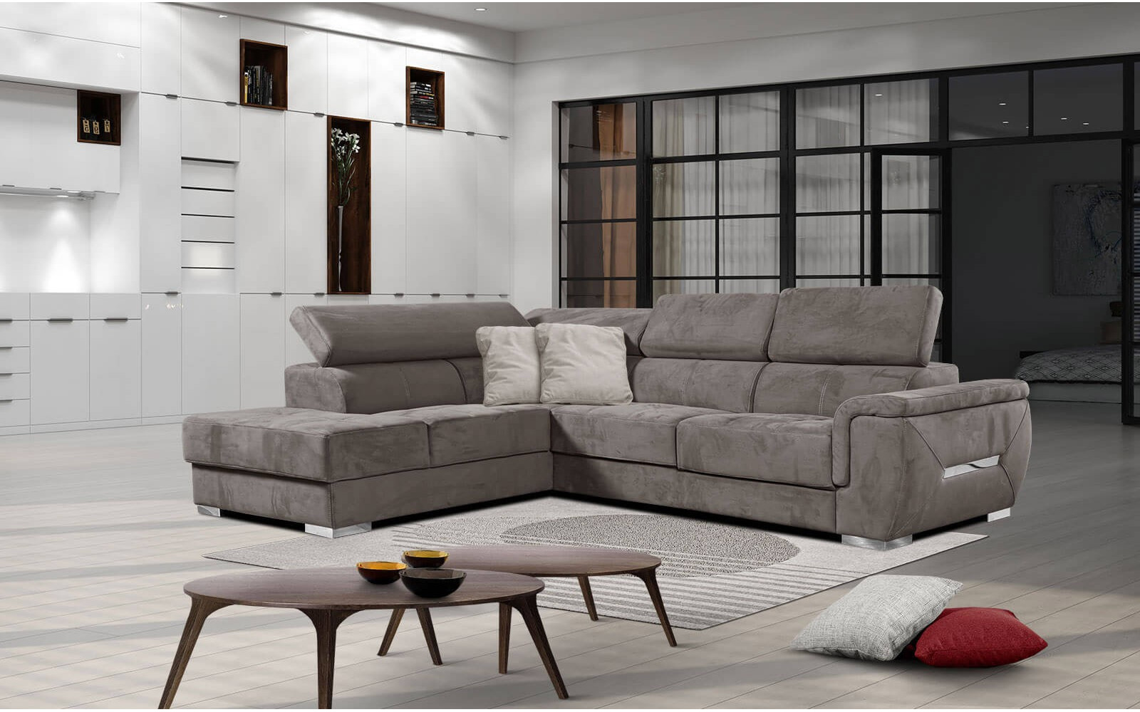 Ecksofa 5-Sitzer links Kelte | Mit verstellbaren Kopfstützen | Wozimo