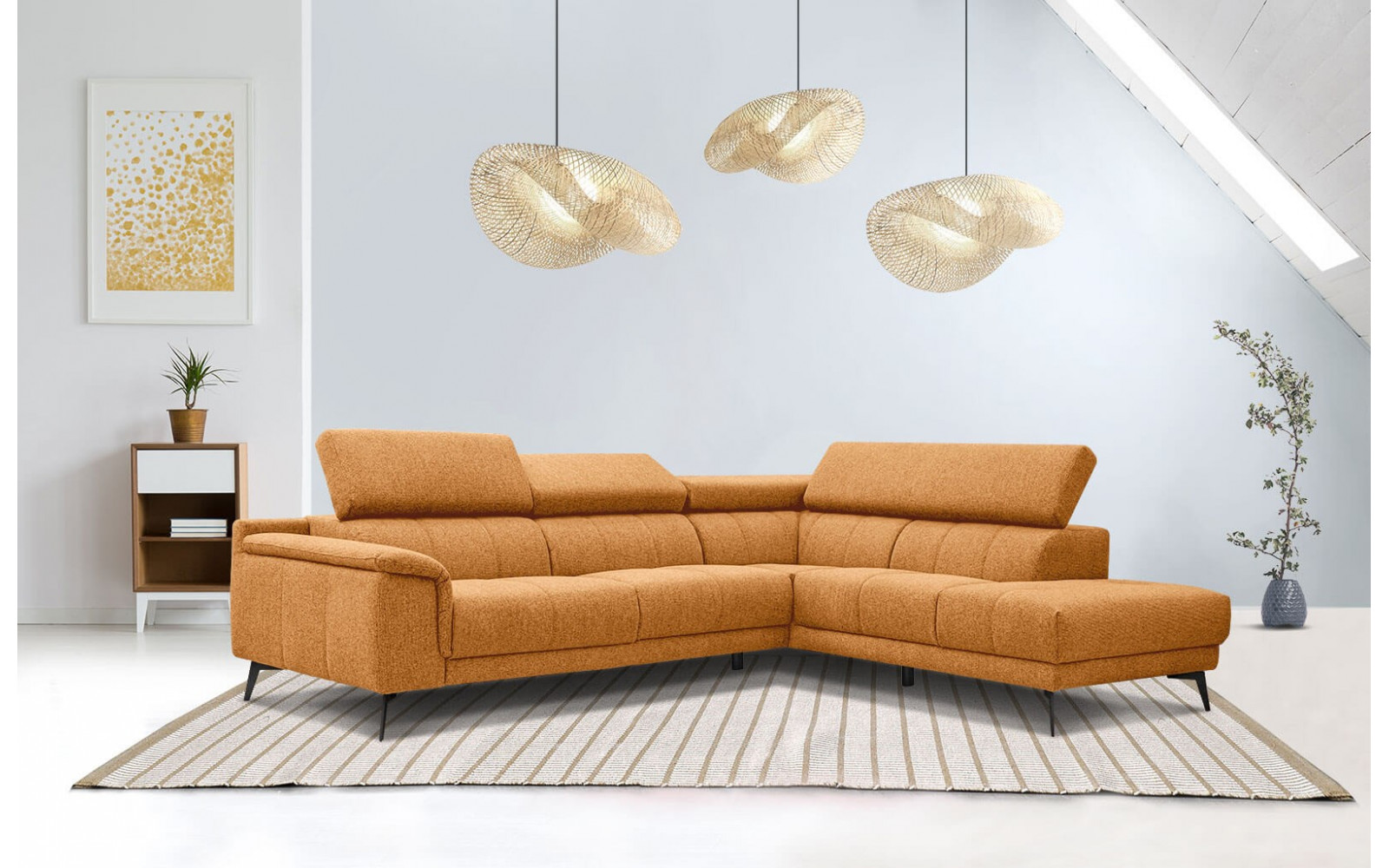 Ecksofa rechts mit verstellbaren Kopfstützen 5-Sitzer FIERO