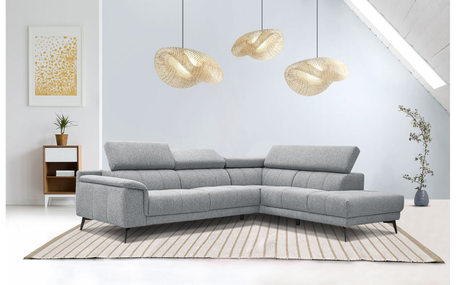 Ecksofa rechts mit verstellbaren Kopfstützen 5-Sitzer FIERO