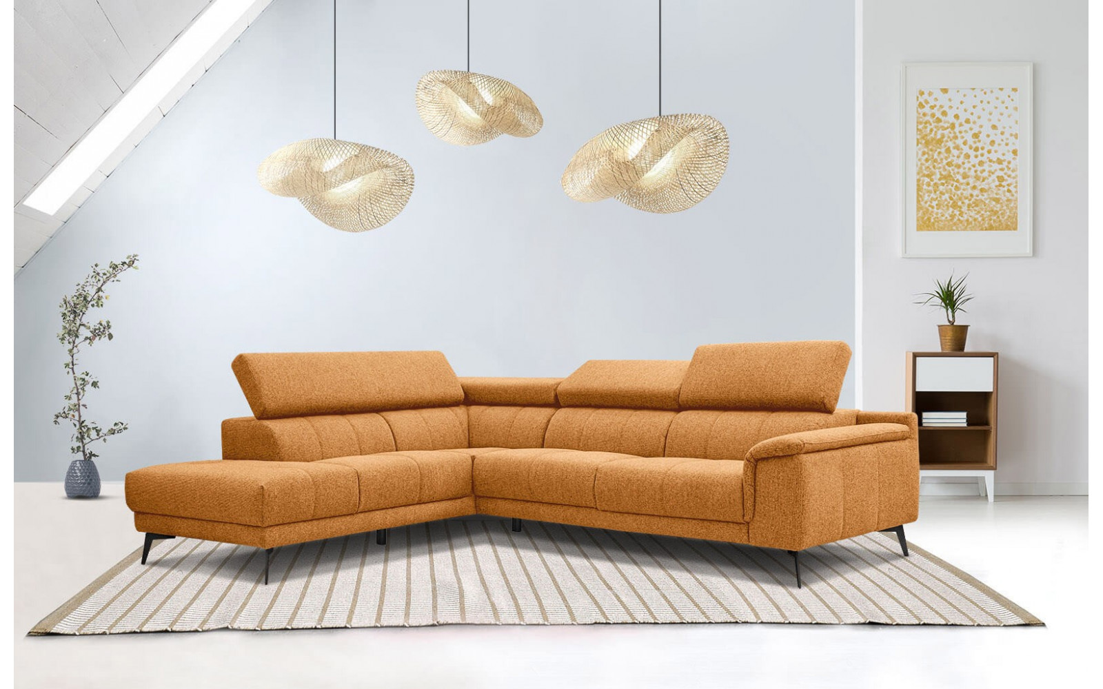 Ecksofa 5-Sitzer links Fiero | Mit verstellbaren Kopfstützen | Wozimo