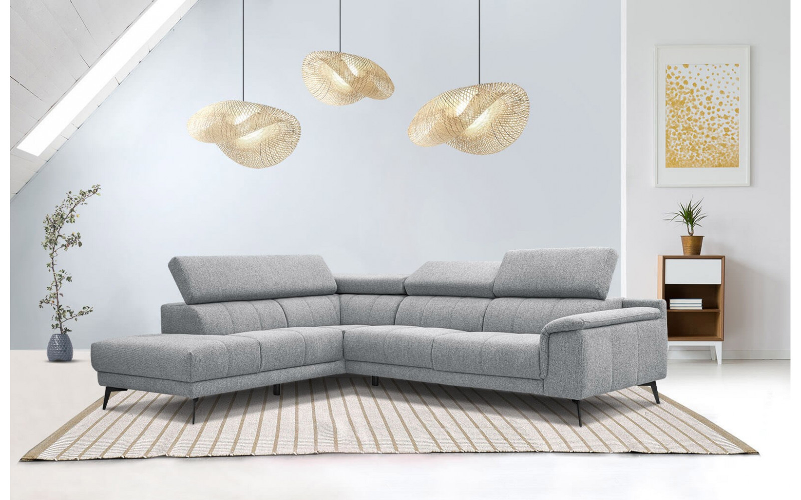 Ecksofa 5-Sitzer links Fiero | Mit verstellbaren Kopfstützen | Wozimo