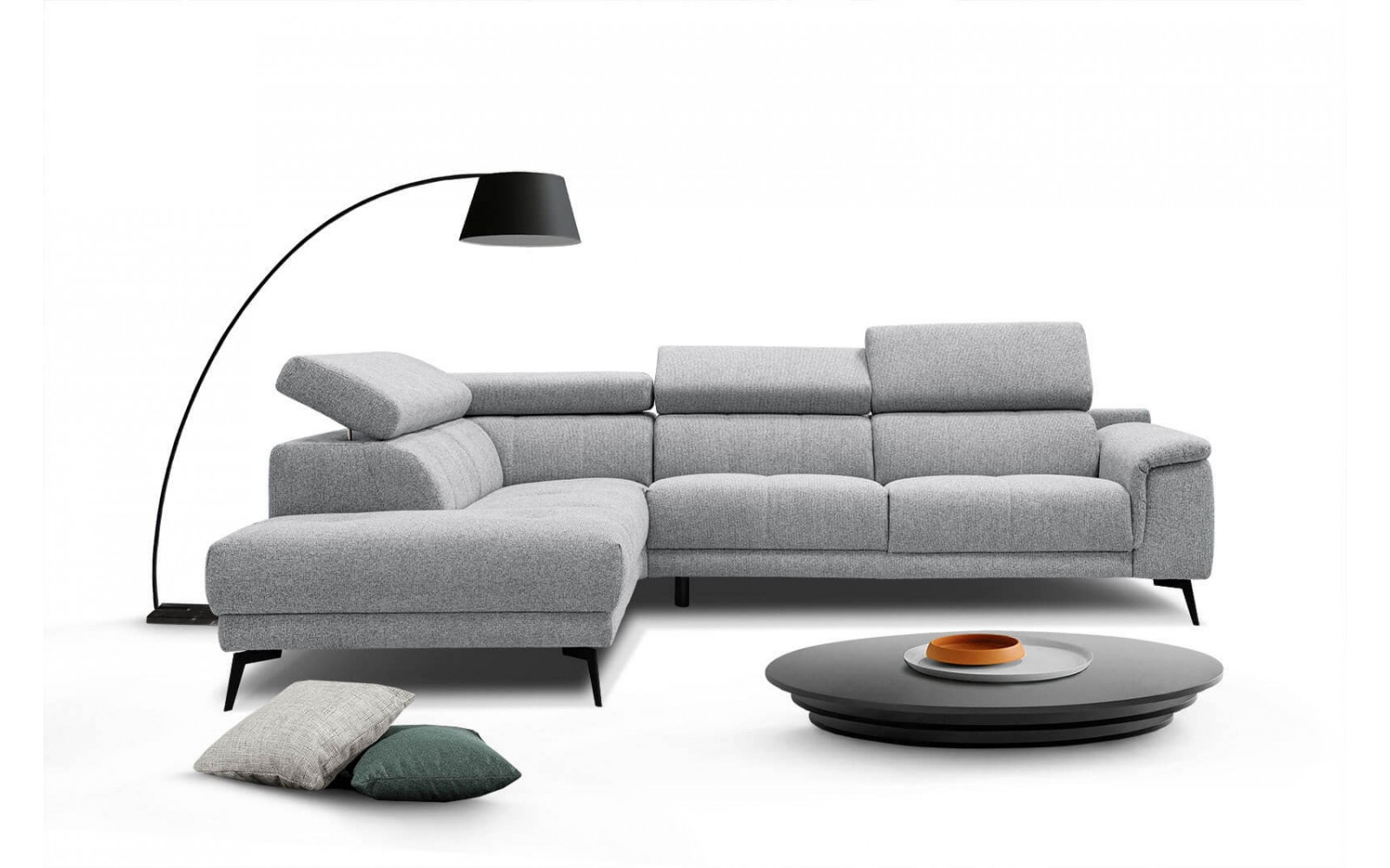 Ecksofa 5-Sitzer links Fiero | Mit verstellbaren Kopfstützen | Wozimo