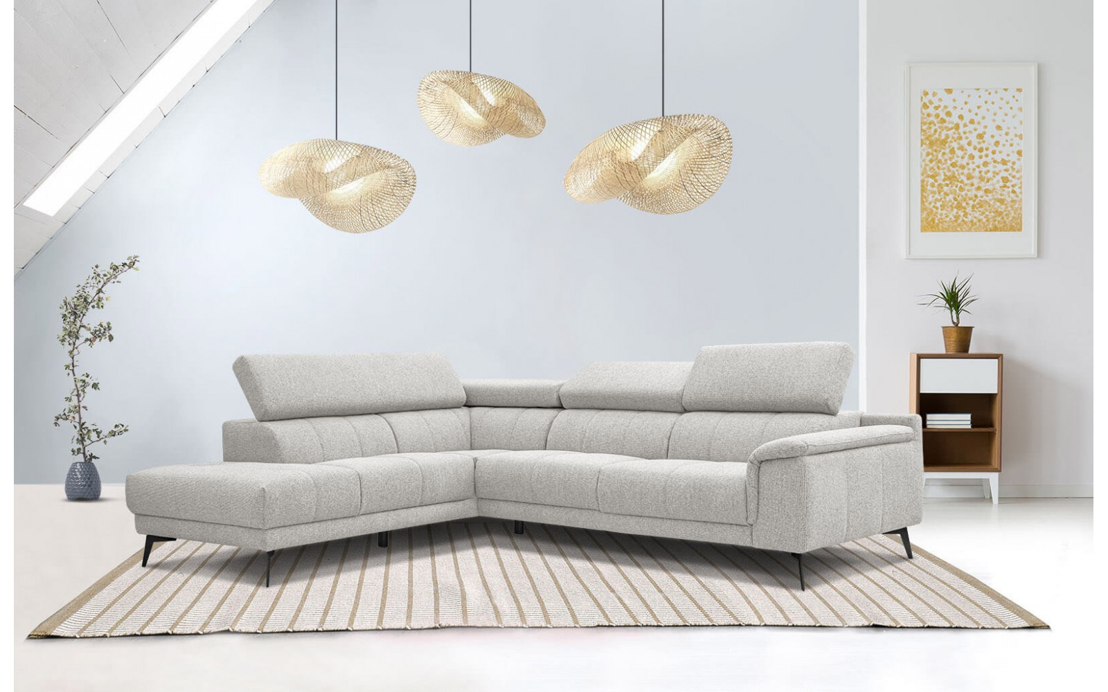 Ecksofa 5-Sitzer links Fiero | Mit verstellbaren Kopfstützen | Wozimo