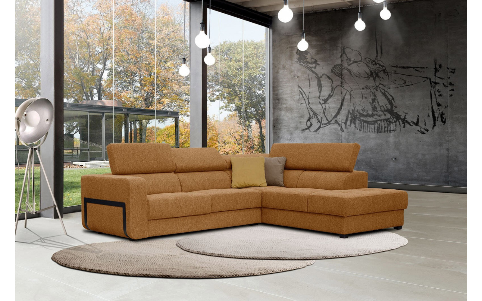 Ecksofa 5-Sitzer rechts Bergo | Mit verstellbaren Kopfstützen | Wozimo