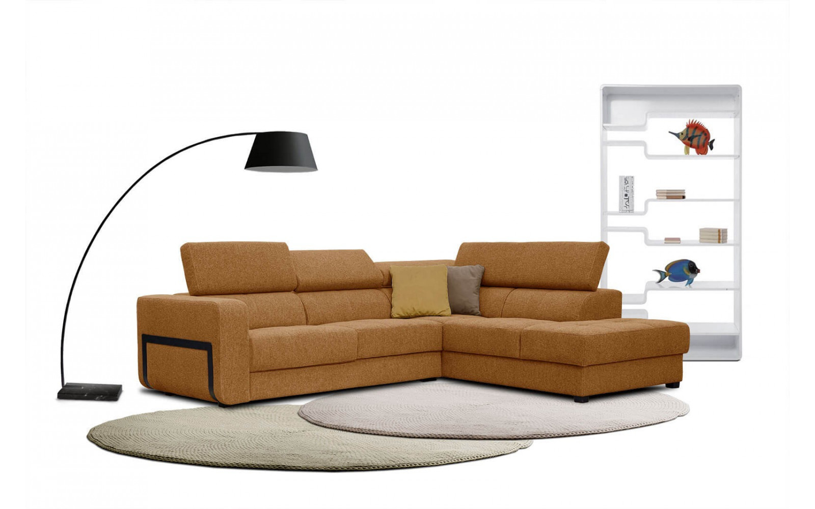 Ecksofa 5-Sitzer rechts Bergo | Mit verstellbaren Kopfstützen | Wozimo