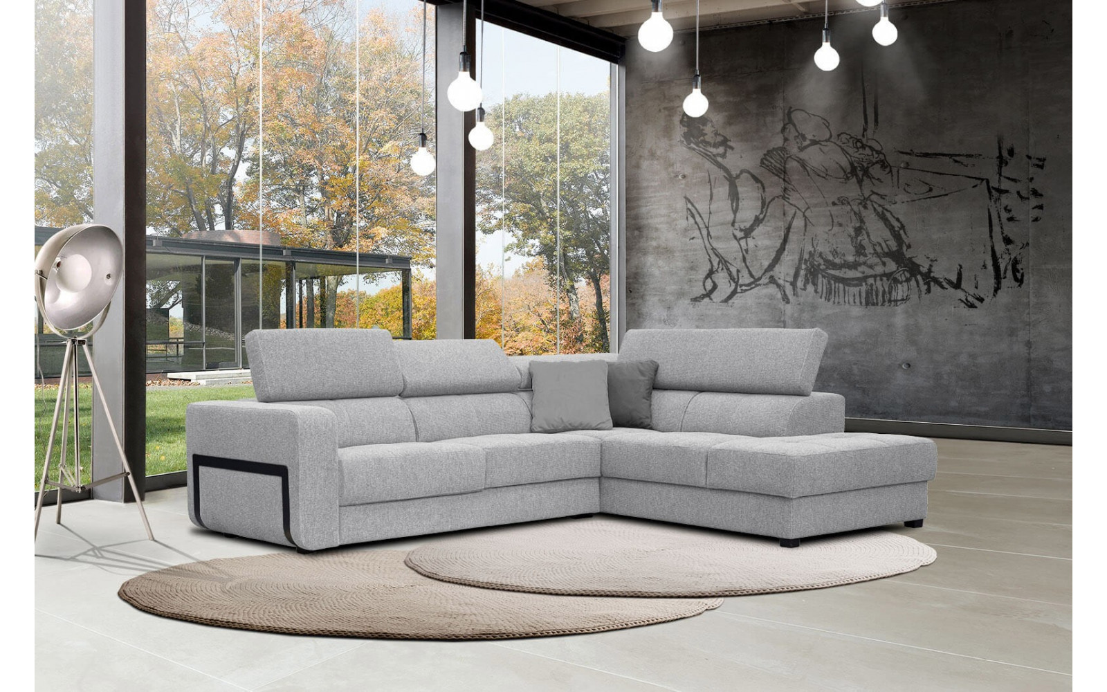 Ecksofa 5-Sitzer rechts Bergo | Mit verstellbaren Kopfstützen | Wozimo