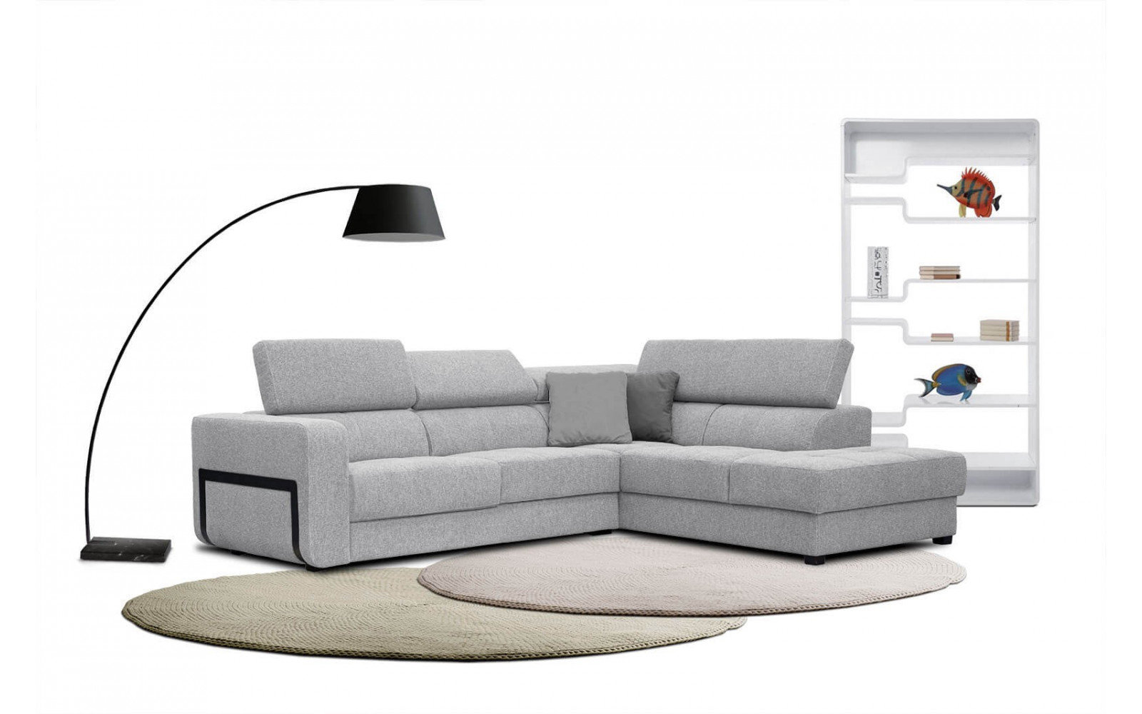 Ecksofa 5-Sitzer rechts Bergo | Mit verstellbaren Kopfstützen | Wozimo