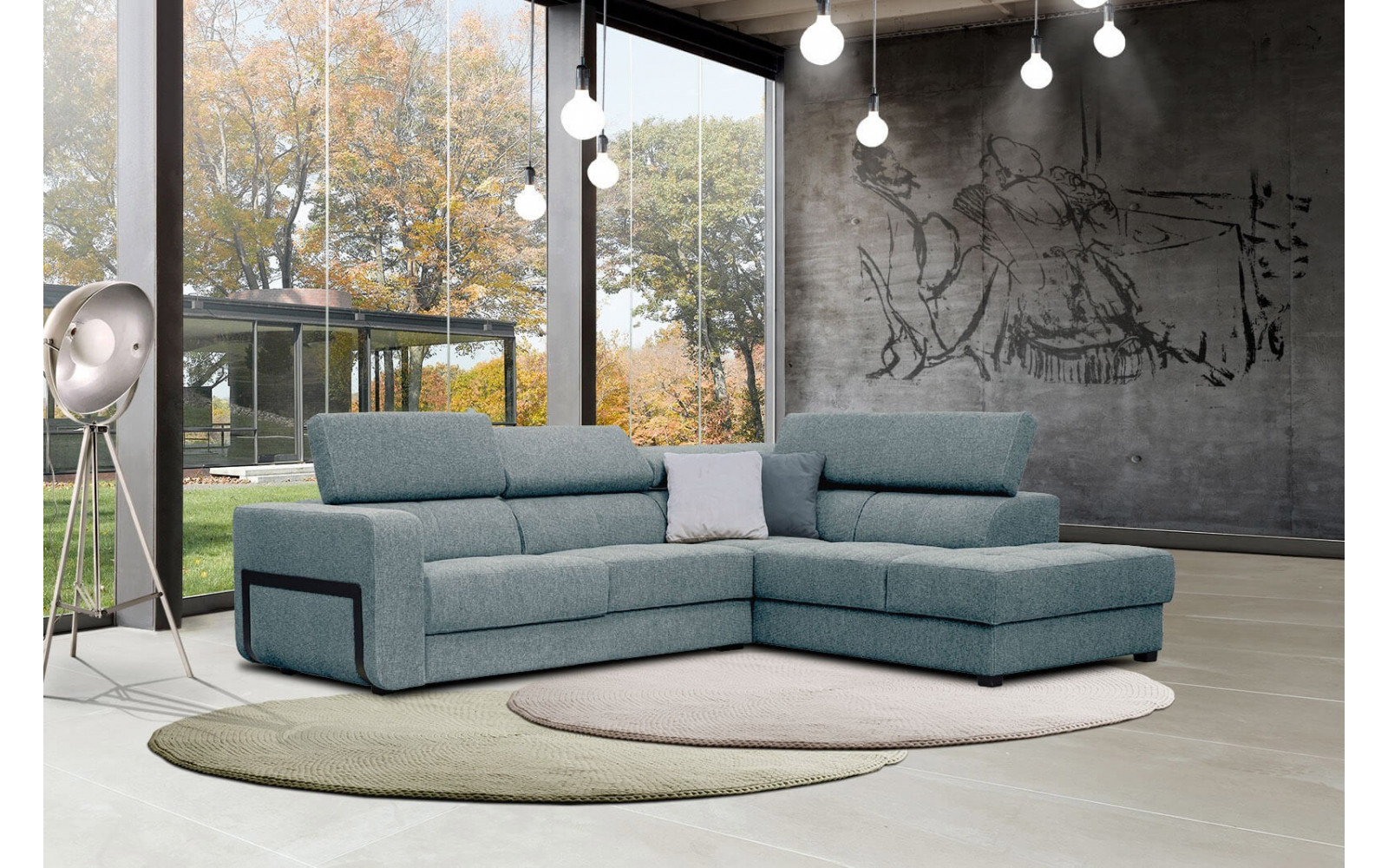 Ecksofa 5-Sitzer rechts Bergo | Mit verstellbaren Kopfstützen | Wozimo