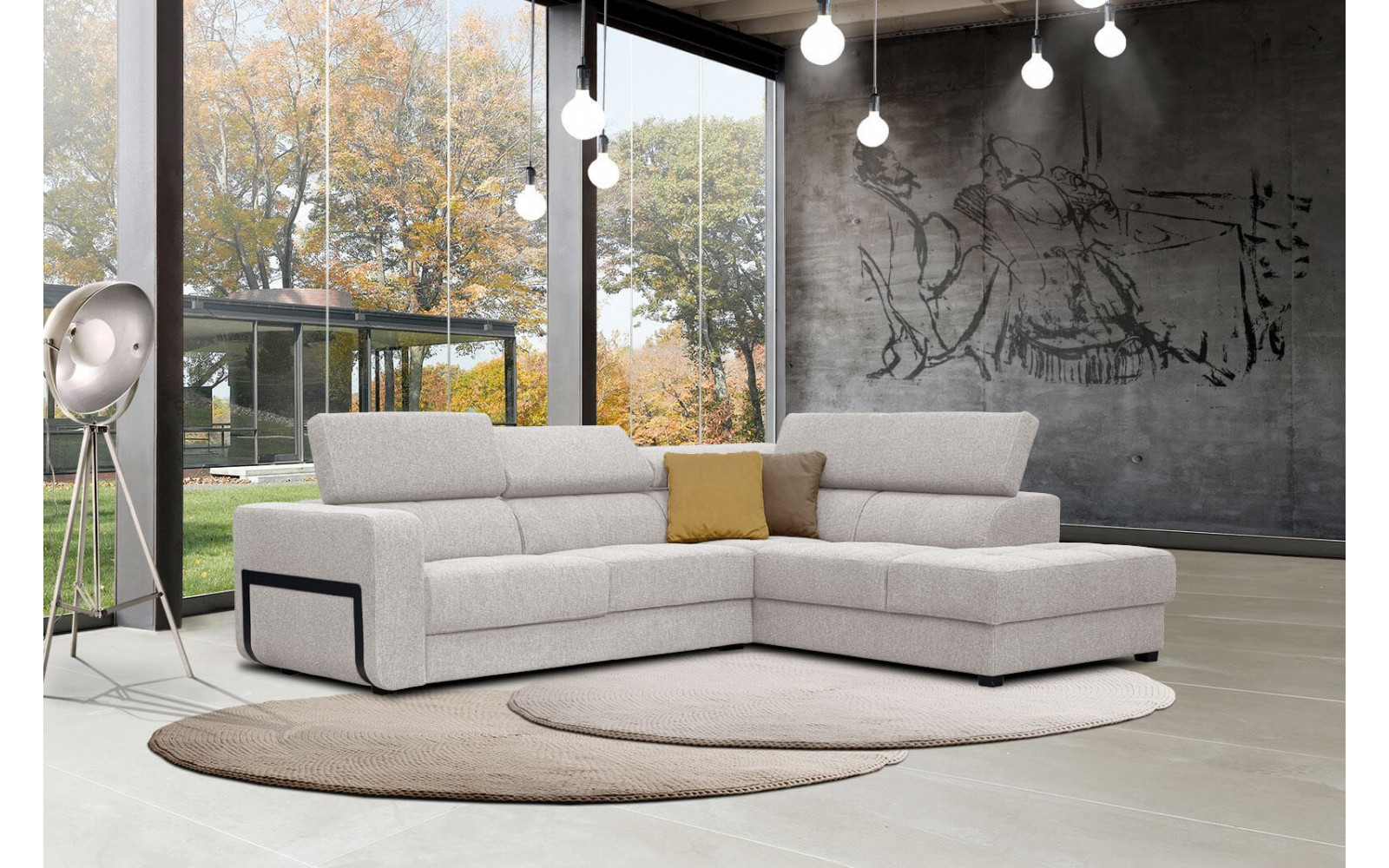 Ecksofa 5-Sitzer rechts Bergo | Mit verstellbaren Kopfstützen | Wozimo