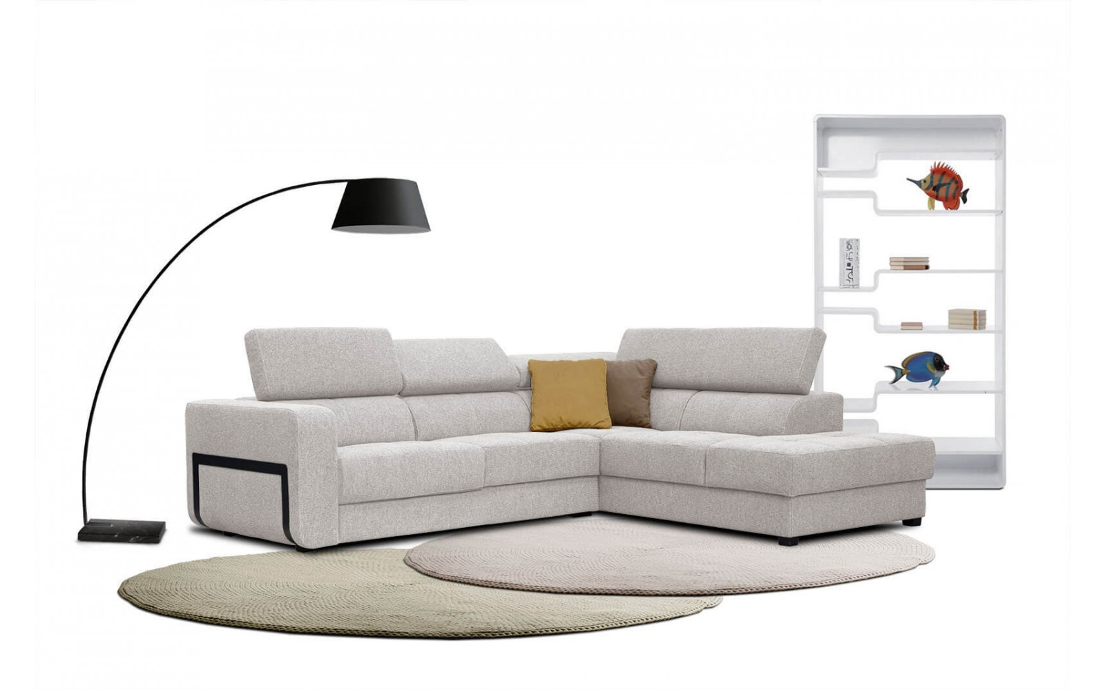 Ecksofa 5-Sitzer rechts Bergo | Mit verstellbaren Kopfstützen | Wozimo