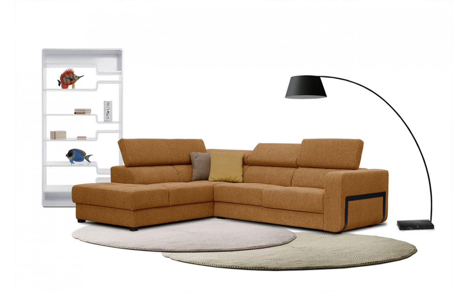 Ecksofa 5-Sitzer links Bergo | Mit verstellbaren Kopfstützen | Wozimo