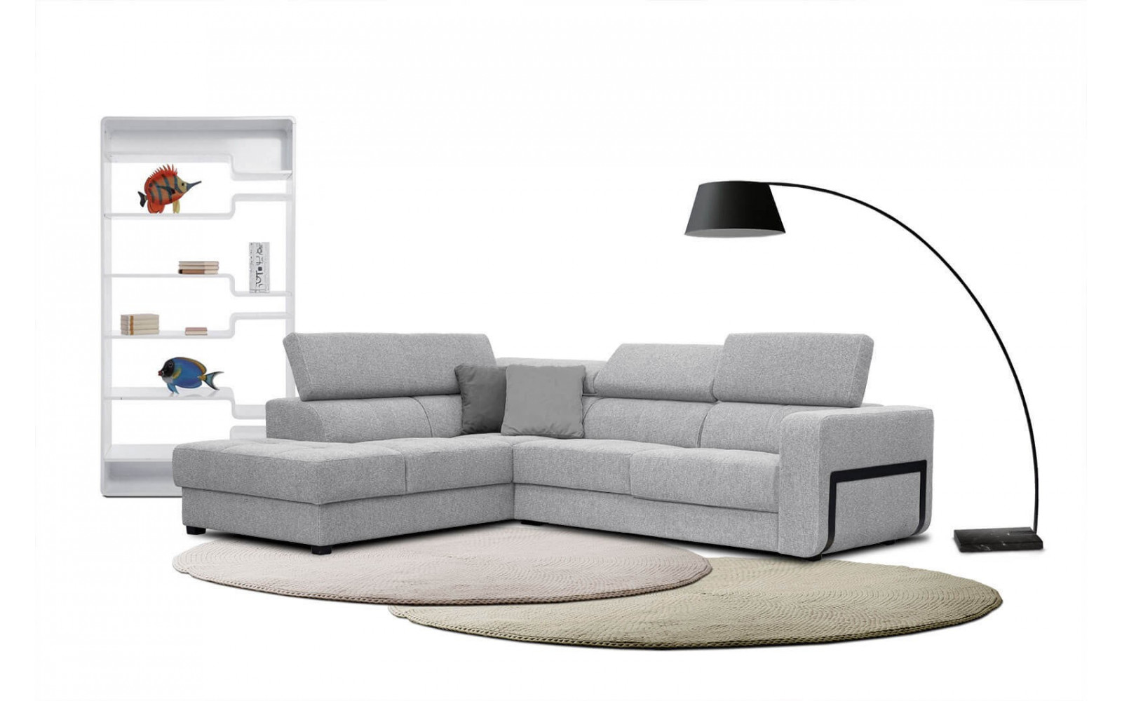 Ecksofa 5-Sitzer links Bergo | Mit verstellbaren Kopfstützen | Wozimo