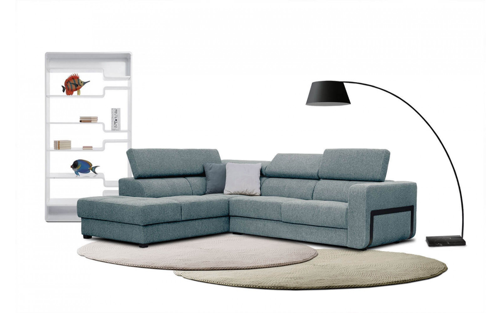 Ecksofa 5-Sitzer links Bergo | Mit verstellbaren Kopfstützen | Wozimo