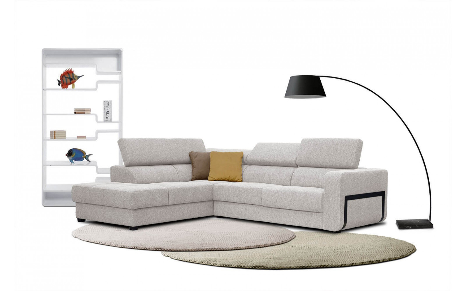 Ecksofa 5-Sitzer links Bergo | Mit verstellbaren Kopfstützen | Wozimo