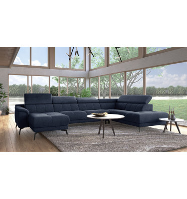 FIERO U-Form Ecksofa in Marineblau (Arano 12) – Tiefer Komfort in klassischem Marineblau.