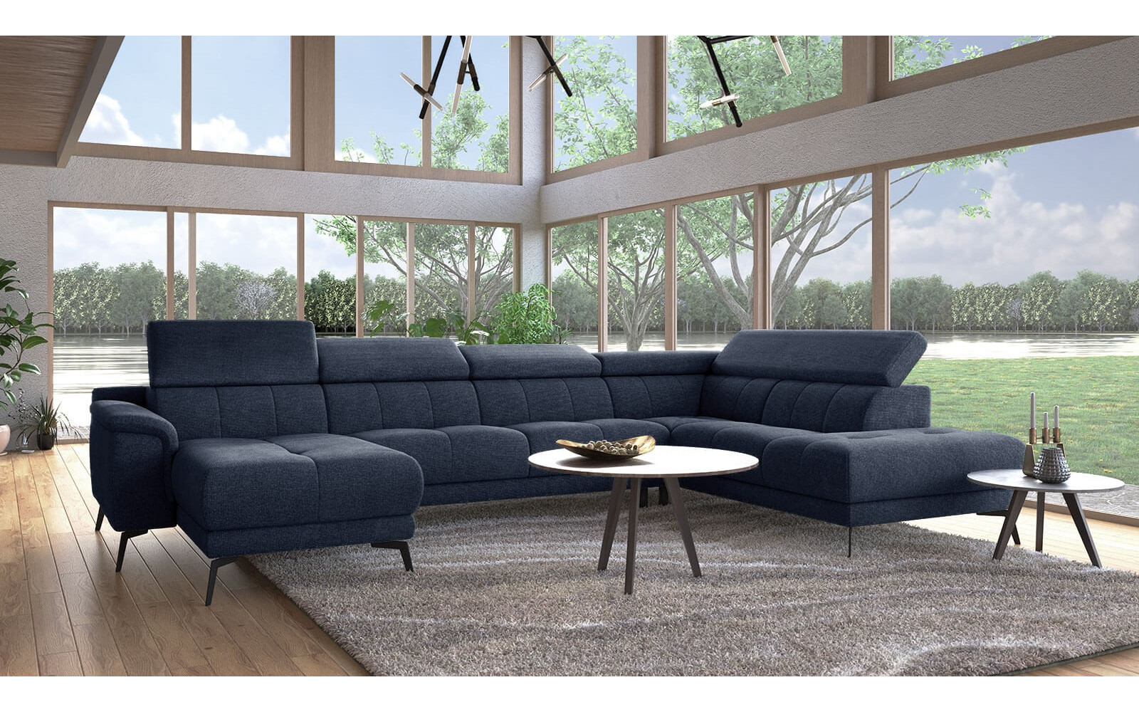 FIERO U-Form Ecksofa in Marineblau (Arano 12) – Tiefer Komfort in klassischem Marineblau.