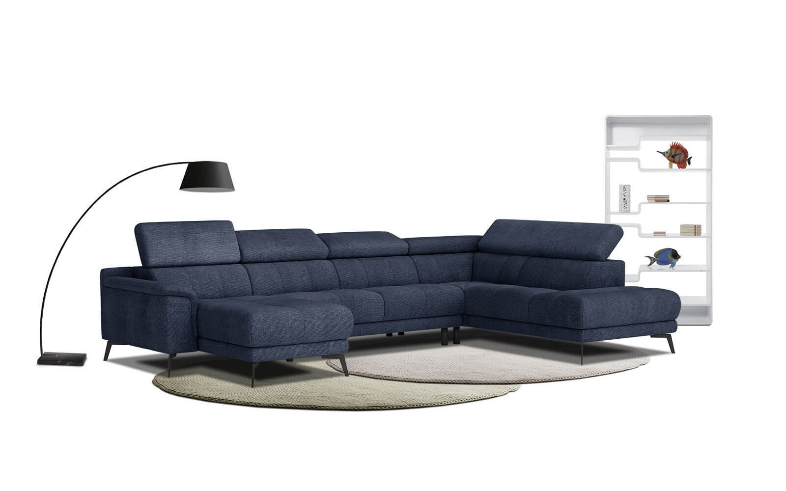 FIERO U-Form Ecksofa in Marineblau (Arano 12) – Tiefer Komfort in klassischem Marineblau.