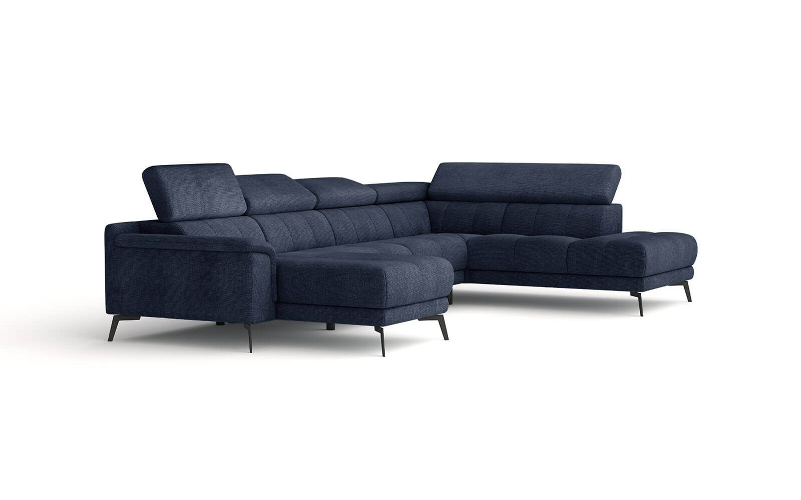 FIERO U-Form Ecksofa in Marineblau (Arano 12) – Tiefer Komfort in klassischem Marineblau.