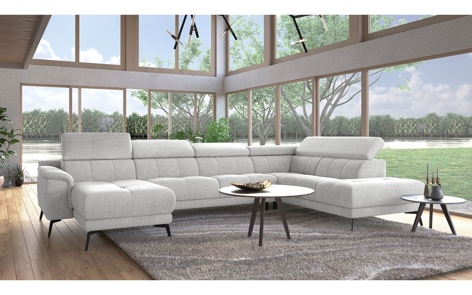 FIERO Ecksofa in Hellgrau (Arano 15) – Dezente Eleganz in Hellgrau.