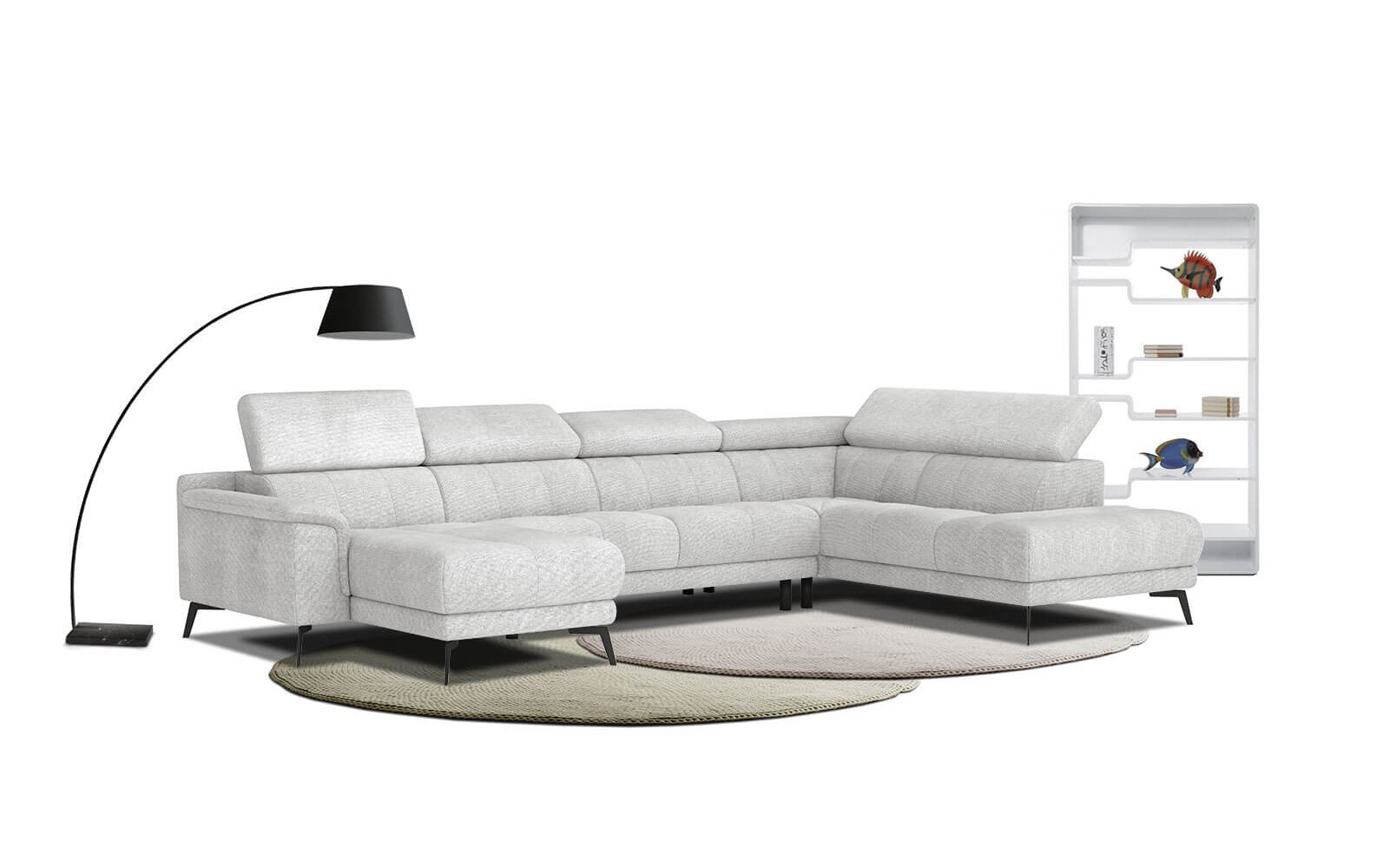 FIERO Ecksofa in Hellgrau (Arano 15) – Dezente Eleganz in Hellgrau.