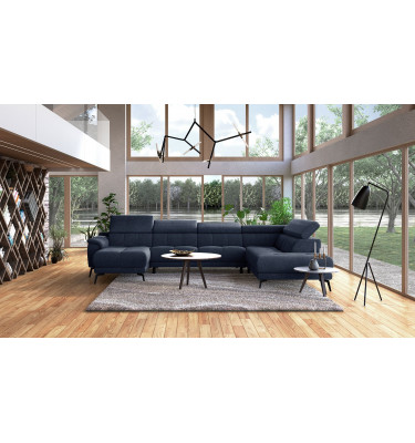 FIERO U-Form Ecksofa in Marineblau (Arano 12) – Tiefer Komfort in klassischem Marineblau.