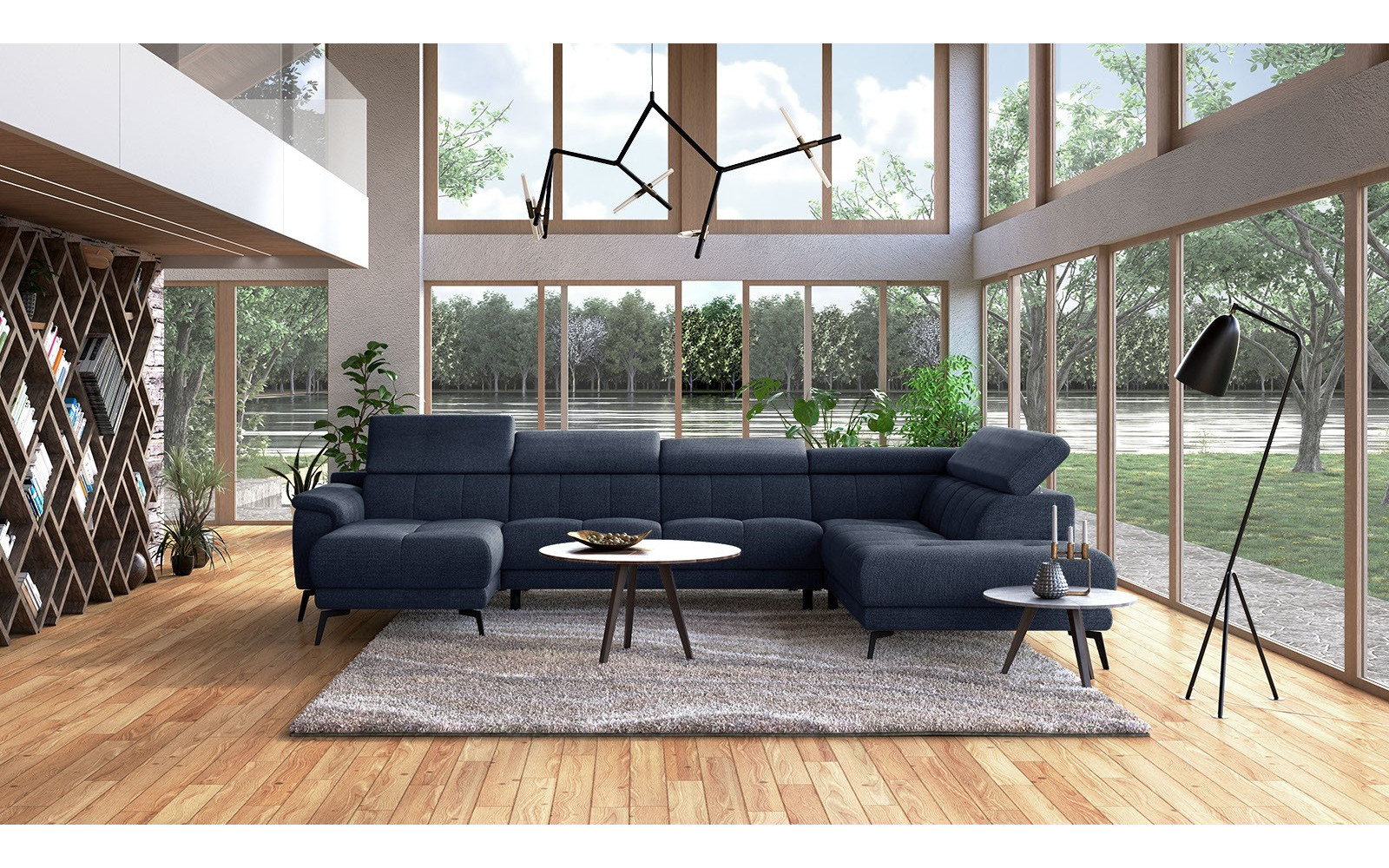 FIERO U-Form Ecksofa in Marineblau (Arano 12) – Tiefer Komfort in klassischem Marineblau.