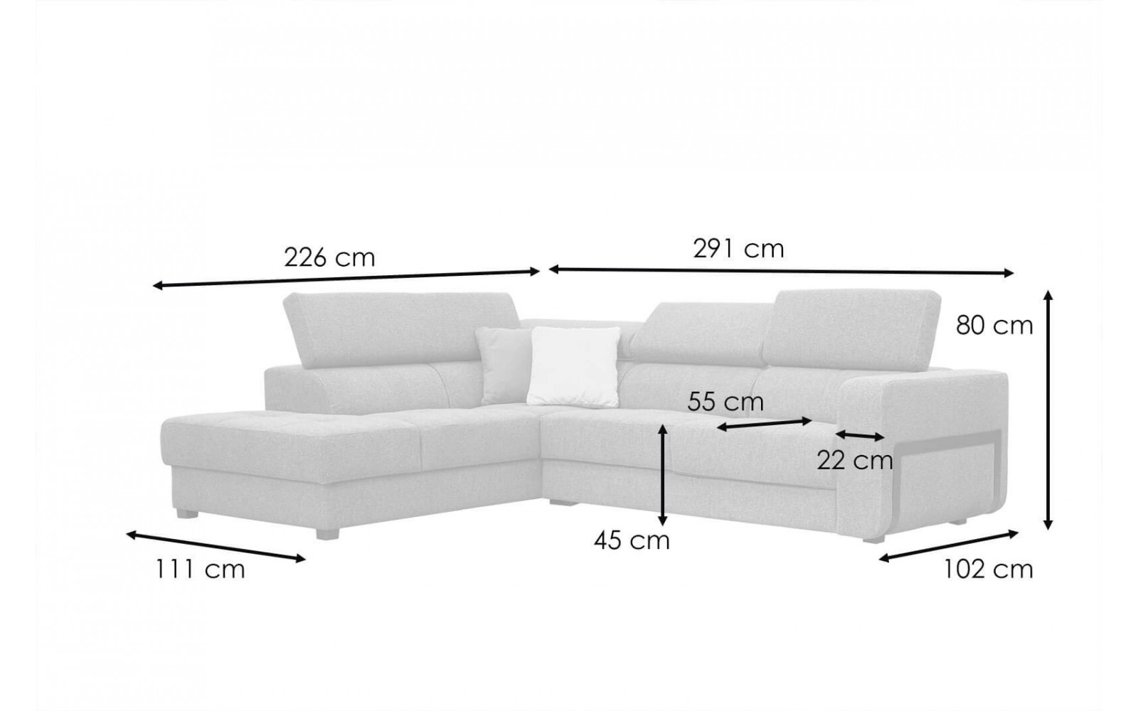 Ecksofa 5-Sitzer links Bergo | Mit verstellbaren Kopfstützen | Wozimo