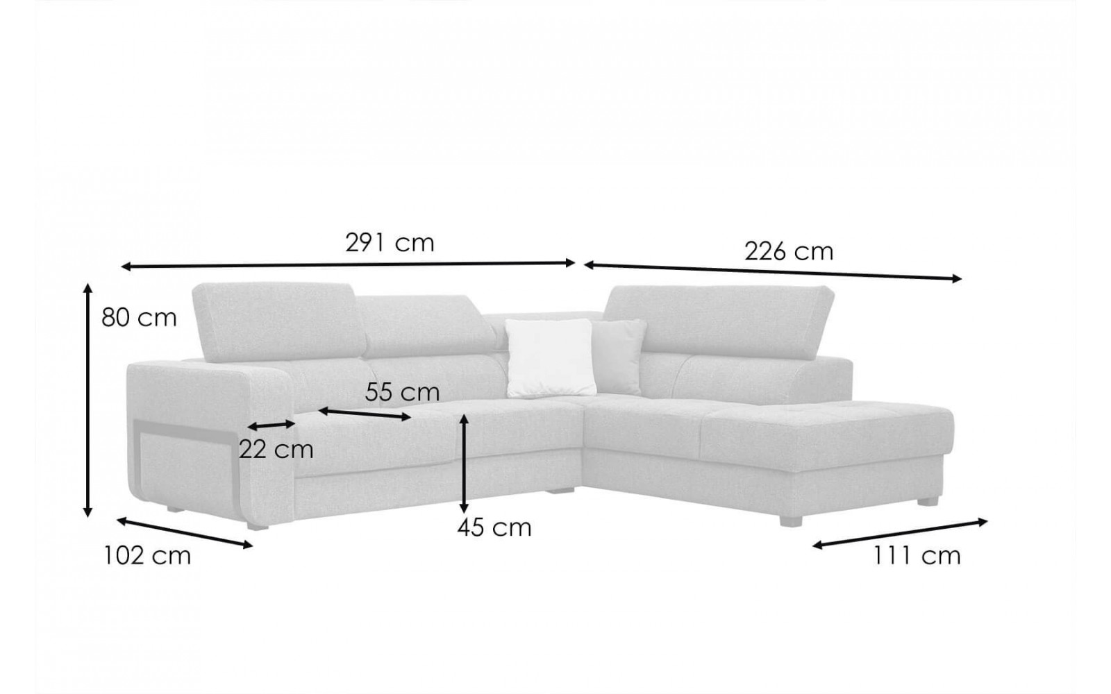 Ecksofa 5-Sitzer rechts Bergo | Mit verstellbaren Kopfstützen | Wozimo