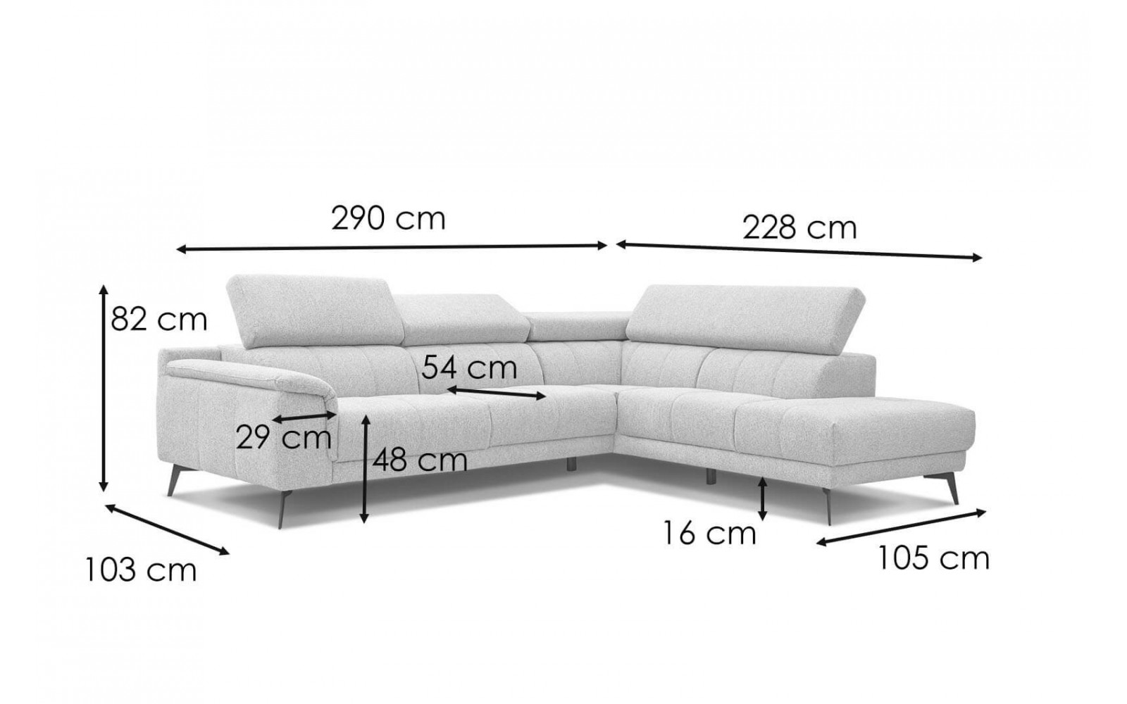 Ecksofa rechts mit verstellbaren Kopfstützen 5-Sitzer FIERO