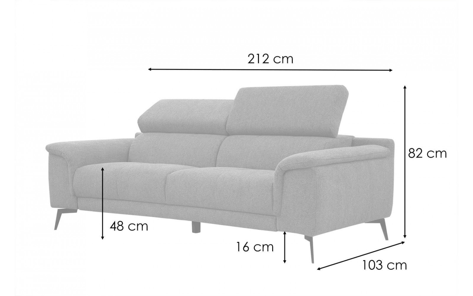 Sofa XXL 3-Sitzer mit verstellbaren Kopfstützen FIERO