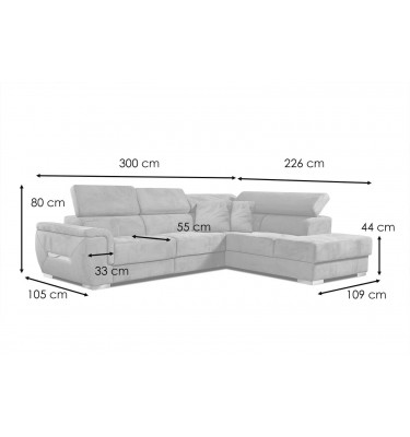 Ecksofa rechts mit verstellbaren Kopfstützen 5-Sitzer KELTE