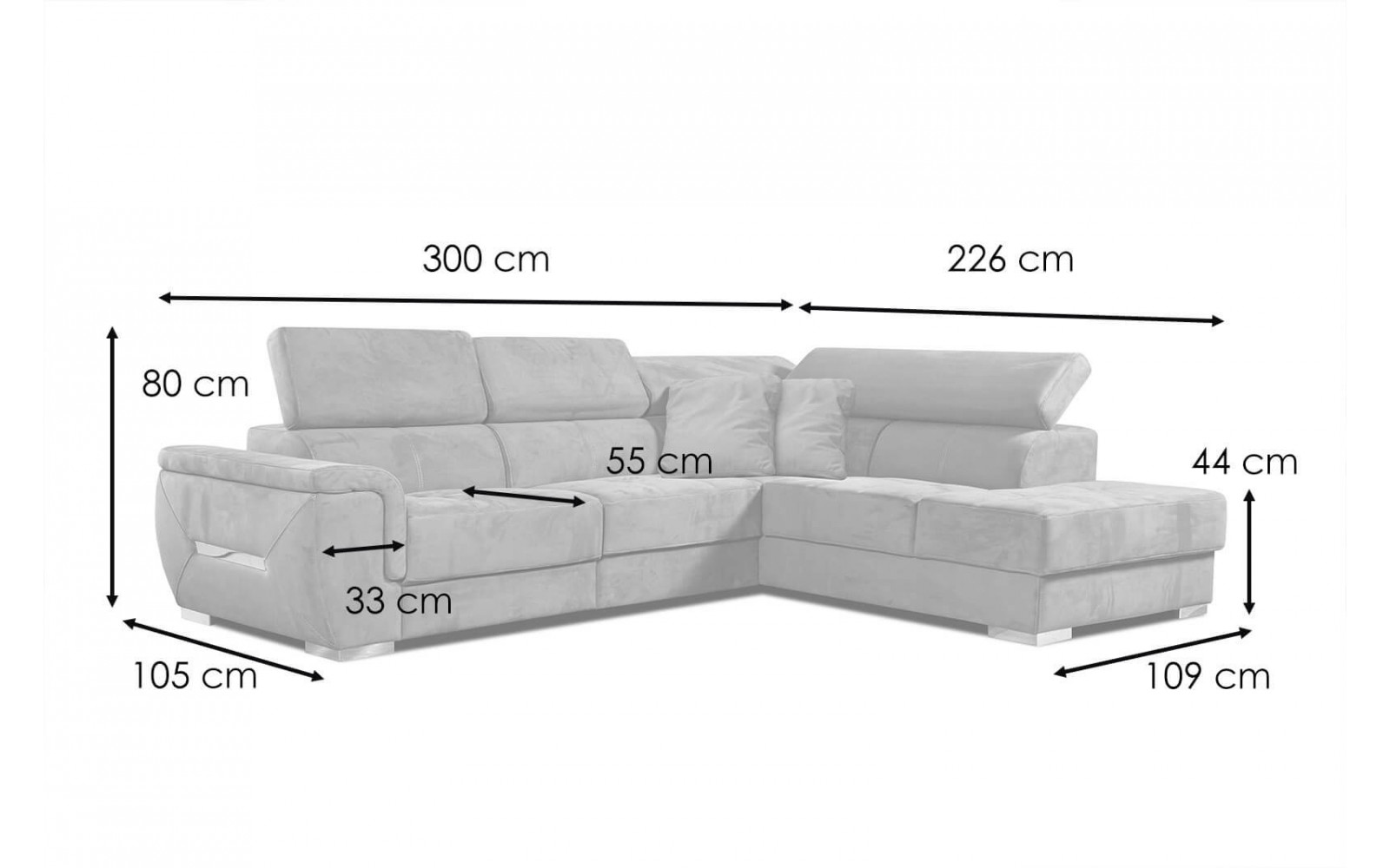 Ecksofa rechts mit verstellbaren Kopfstützen 5-Sitzer KELTE