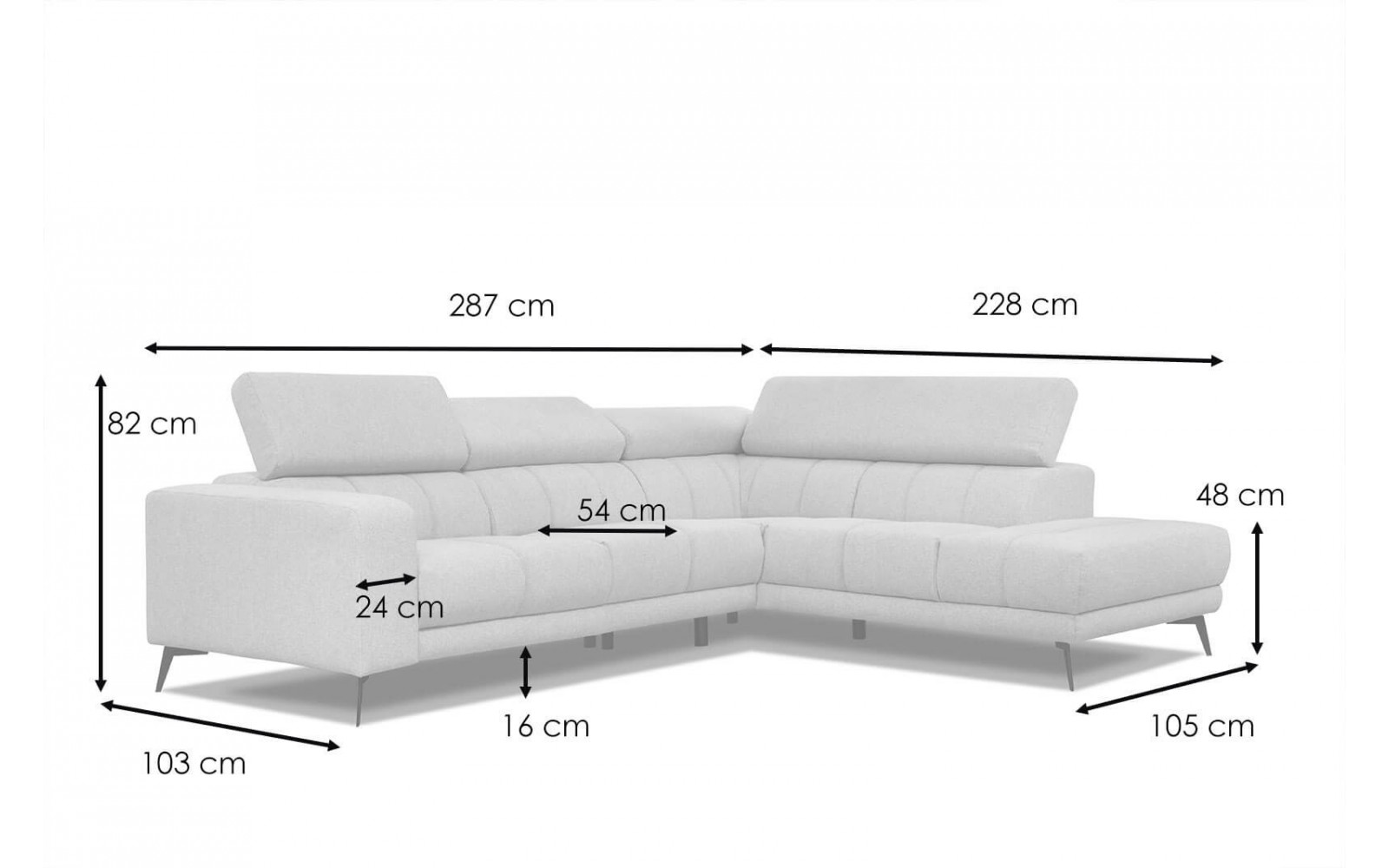 Ecksofa 5-Sitzer rechts Morello | Mit verstellbaren Kopfstützen | Wozimo