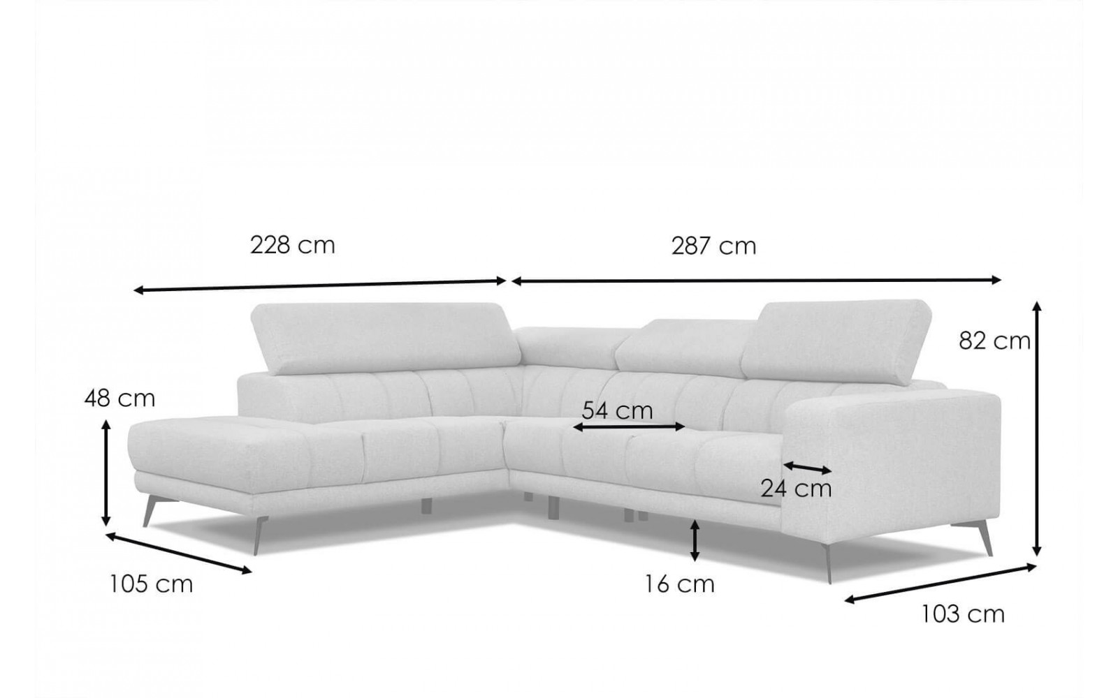 Ecksofa 5-Sitzer links Morello | Mit verstellbaren Kopfstützen | Wozimo