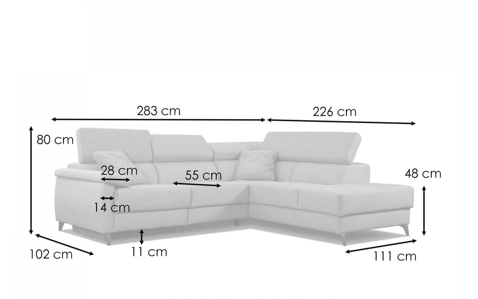 Ecksofa 5-Sitzer rechts Taunus | Mit verstellbaren Kopfstützen | Wozimo