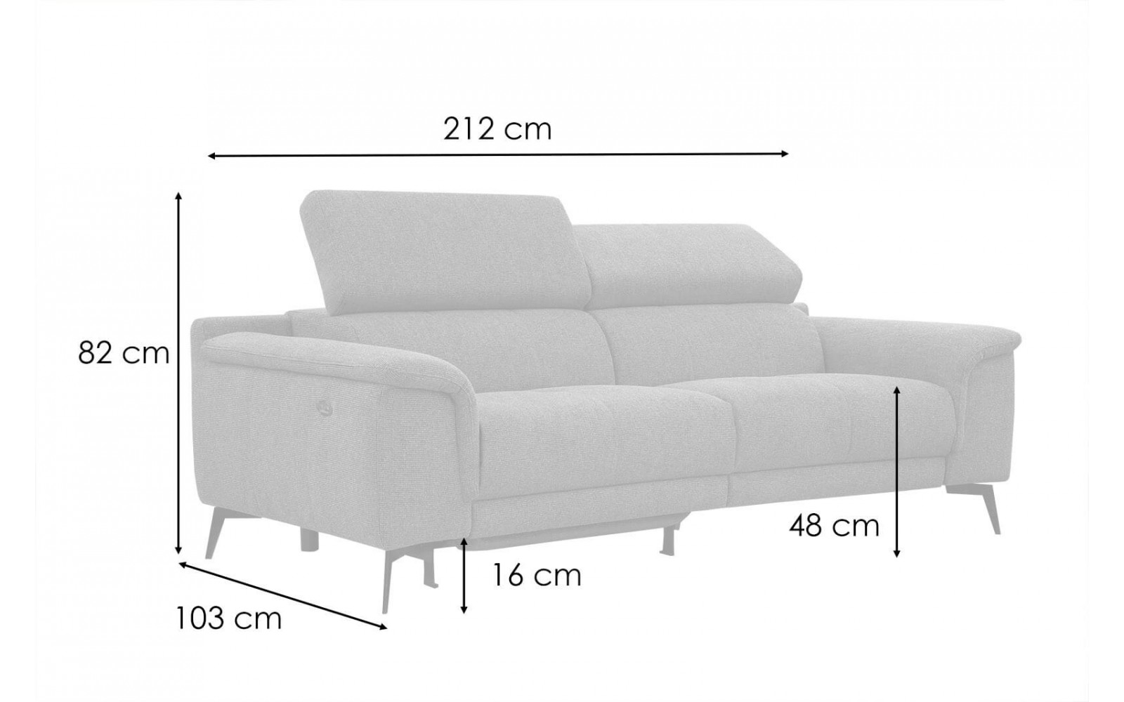 3-Sitzer Sofa mit Relaxfunktion auf der linken Seite FIERO Dunkelgrau (Arano 17)