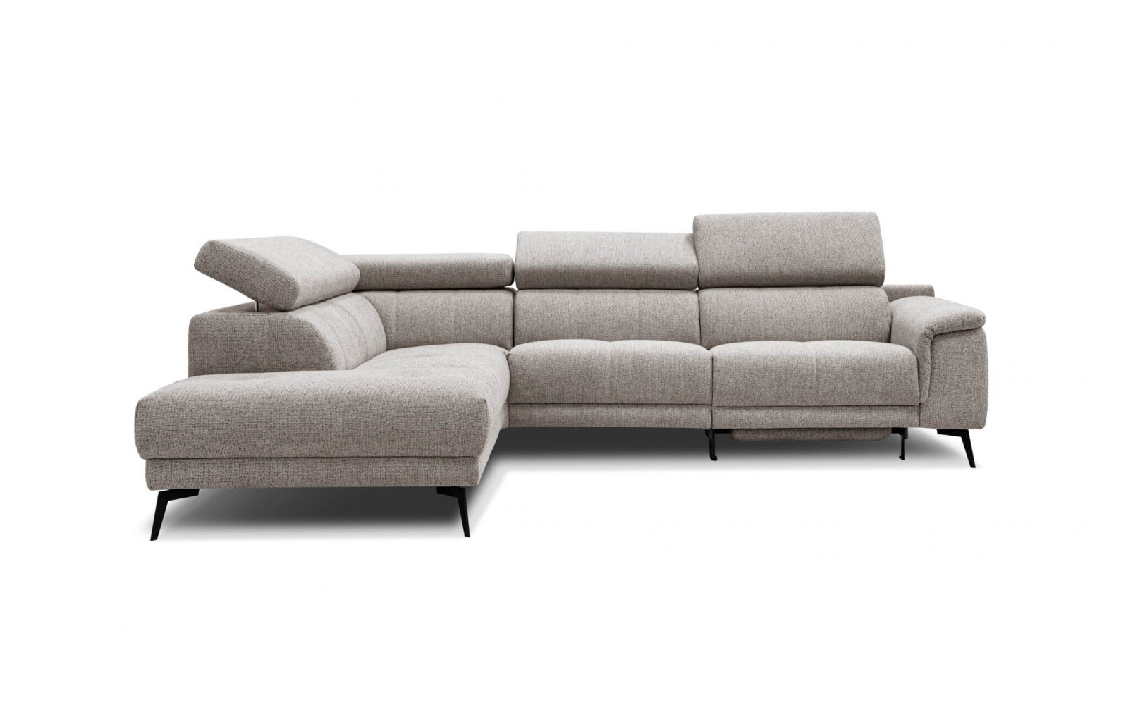 Modernes Ecksofa links mit Relaxfunktion FIERO, 5-Sitzer, in stilvollem Taupe (Arano 06), ideal für gemütliche Wohnräume.